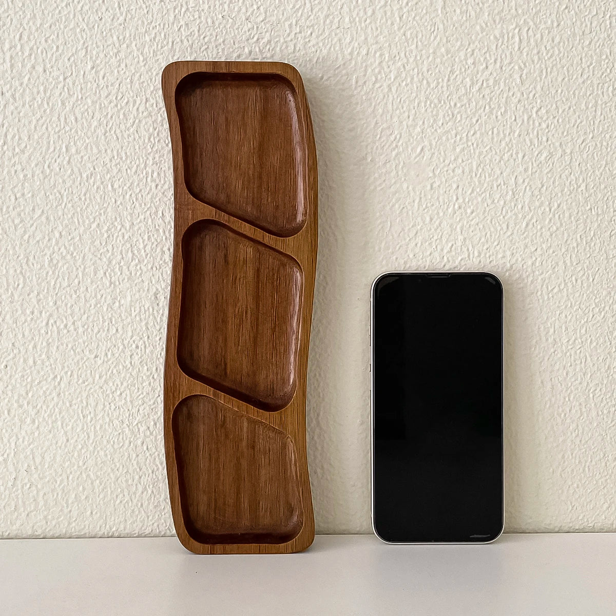 1pc de madeira três compartimentos quatro compartimentos curvo lanche placa rasa, bandeja de doces de frutas secas, tempero mergulhando placa rasa, adequado para festa de férias, jantar de família, prato de exibição de bolo de sobremesa, bandeja de biscoito de lanche de café, bandeja decorativa