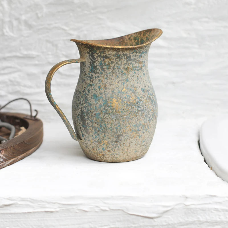 Vaso de flores galvanizado rústico do vintage do vaso de flores do estilo francês do vintage da fazenda jarro decorativo