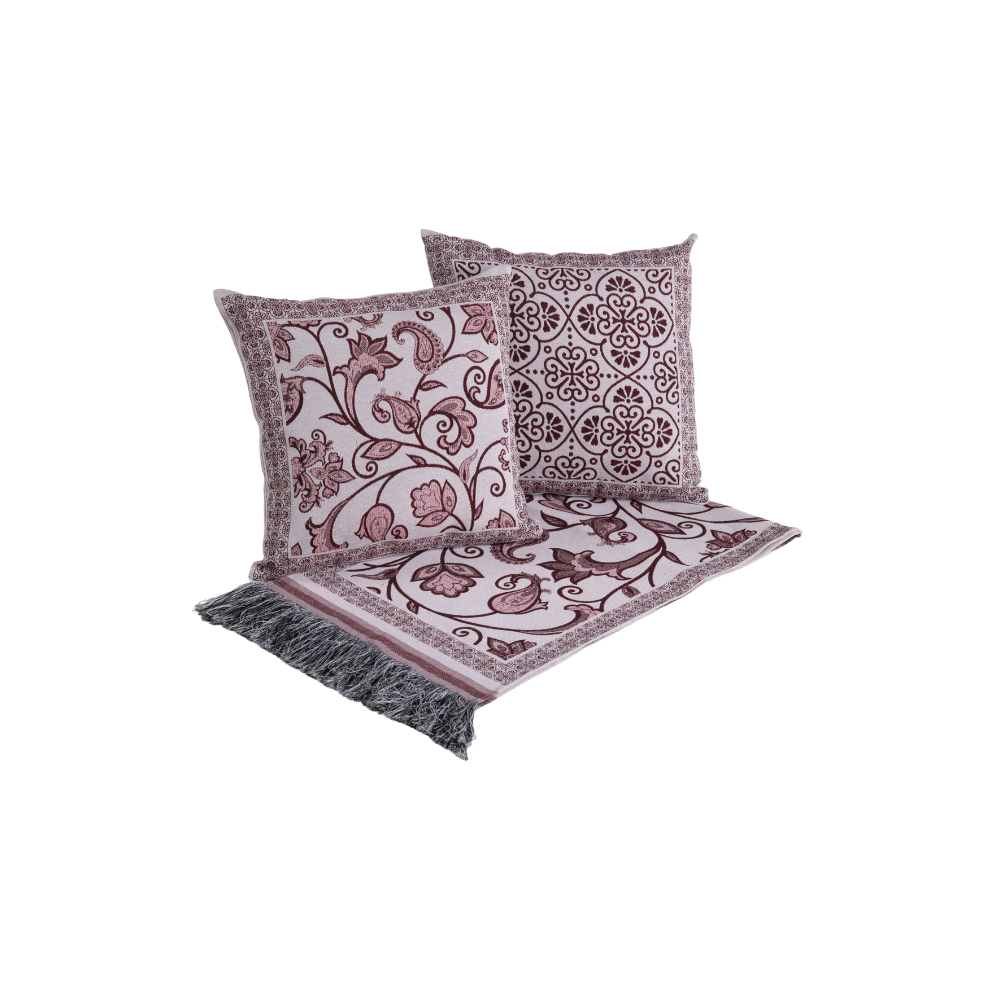 Kit Peseira Grécia 5 Peças – Cama King | Tecido Jacquard com Almofadas Cheias